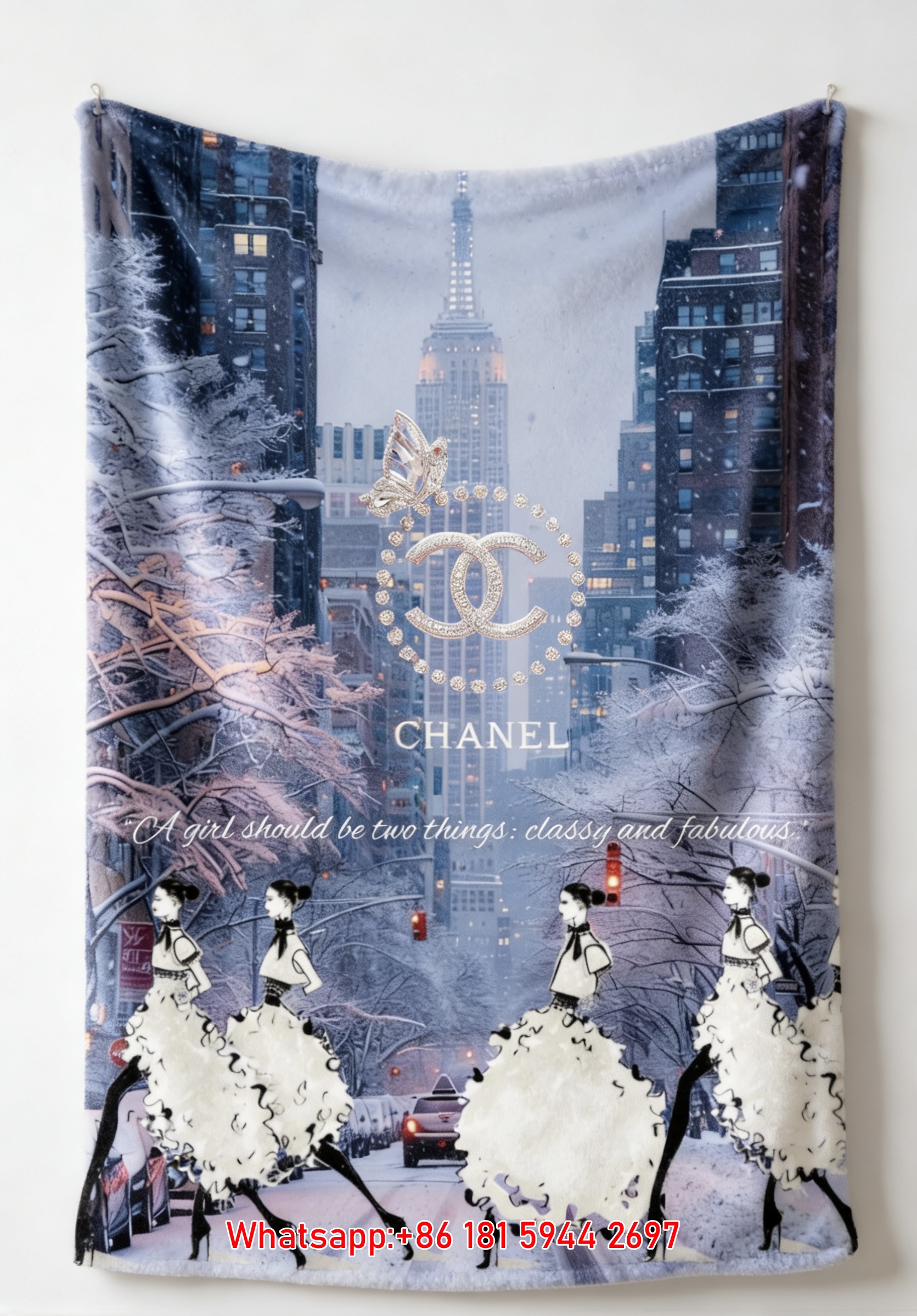 Designer Inspired Chanel Blanket  Custom Winter NYC Fashion Girl Flannel Throw Wall Art Ultra Soft IMG_7206